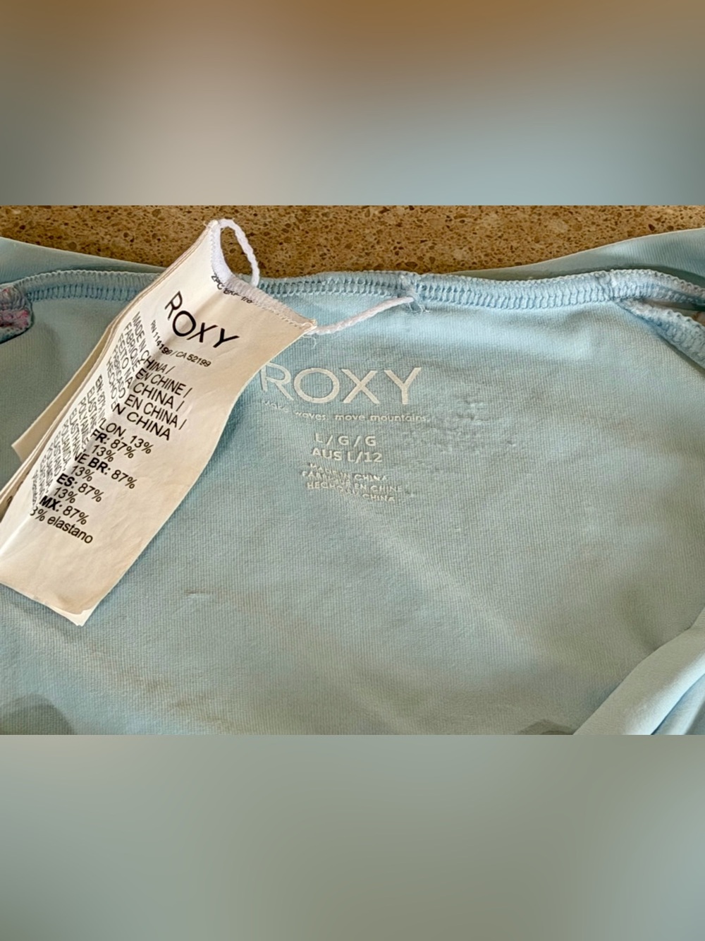 Roxy Light tropical aqua blue large rash guard shirt coverup jacket full zip up - Picture 5 of 5
